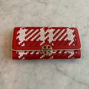 Tory Burch Duet Woven Envelope Leather Wallet